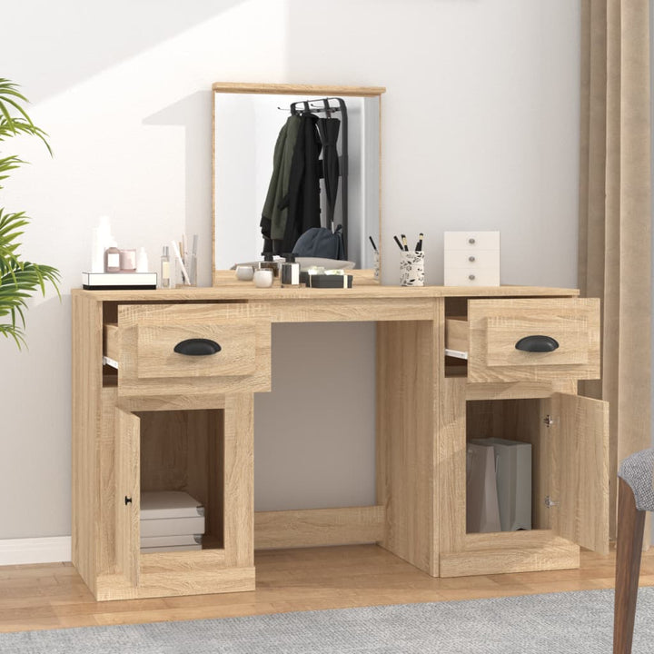 makeupbord med spejl 130x50x132,5 cm brun sonoma-eg