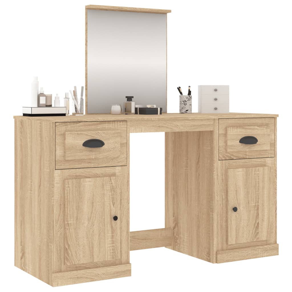 makeupbord med spejl 130x50x132,5 cm brun sonoma-eg