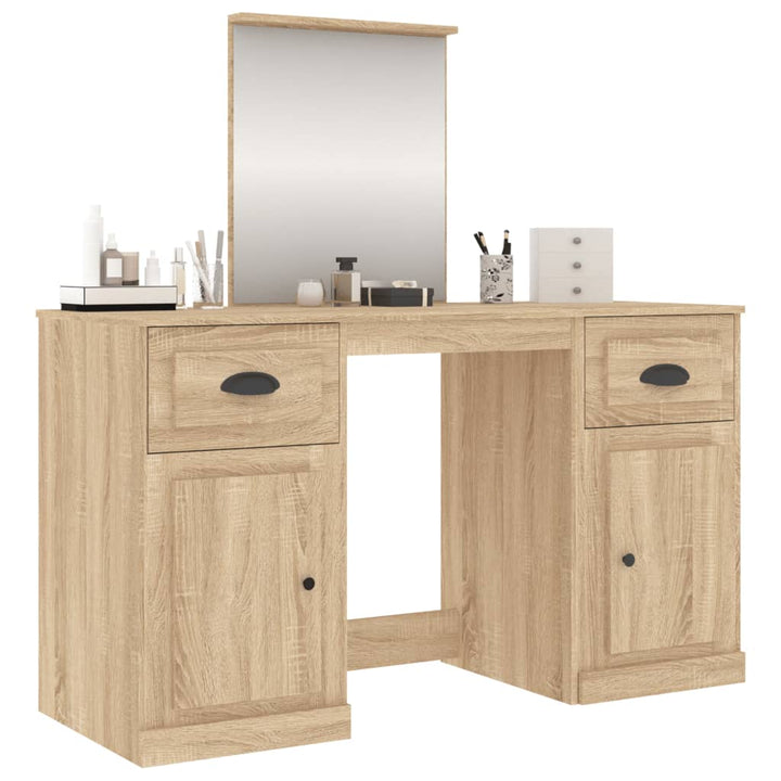 makeupbord med spejl 130x50x132,5 cm brun sonoma-eg
