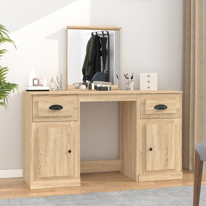 makeupbord med spejl 130x50x132,5 cm brun sonoma-eg