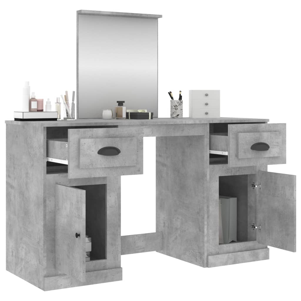 makeupbord med spejl 130x50x132,5 cm betongrå