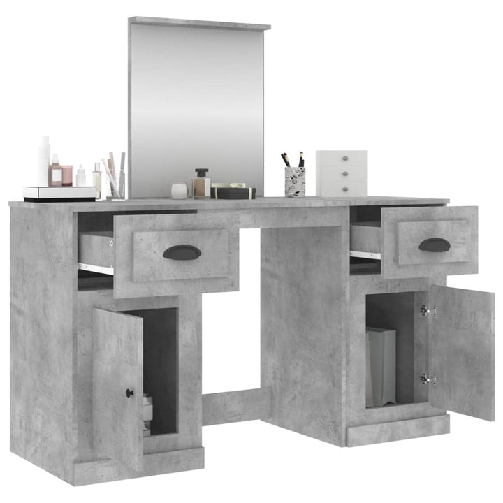 makeupbord med spejl 130x50x132,5 cm betongrå