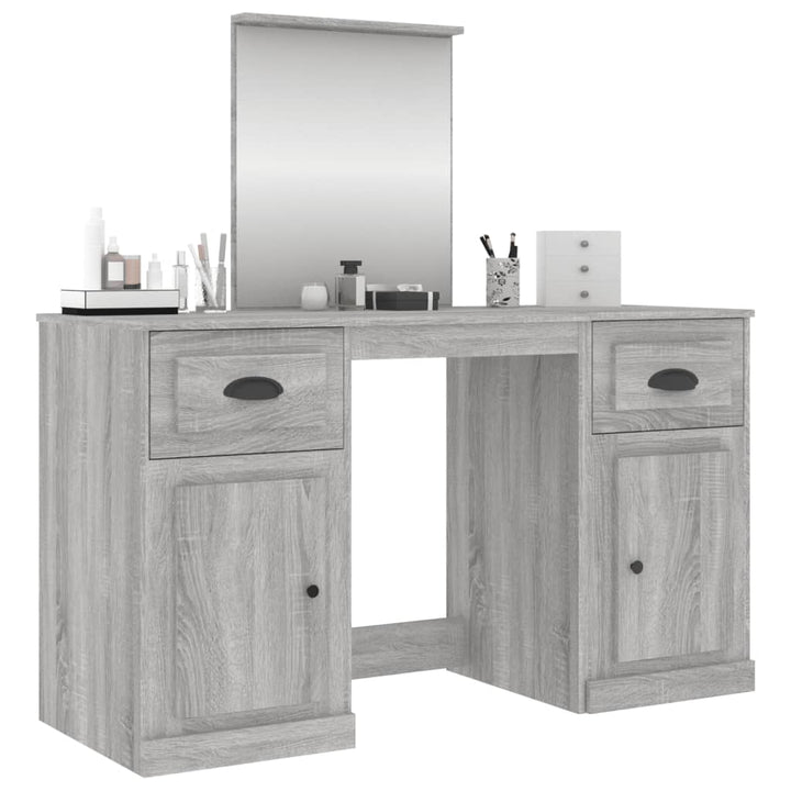 makeupbord med spejl 130x50x132,5 cm grå sonoma-eg