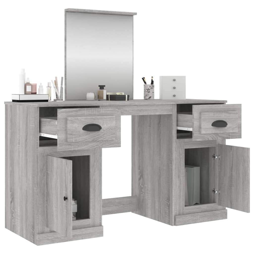 makeupbord med spejl 130x50x132,5 cm grå sonoma-eg