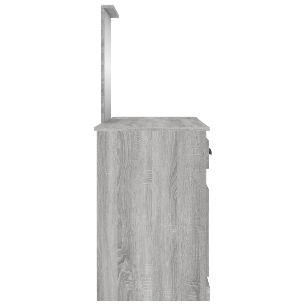 makeupbord med spejl 130x50x132,5 cm grå sonoma-eg