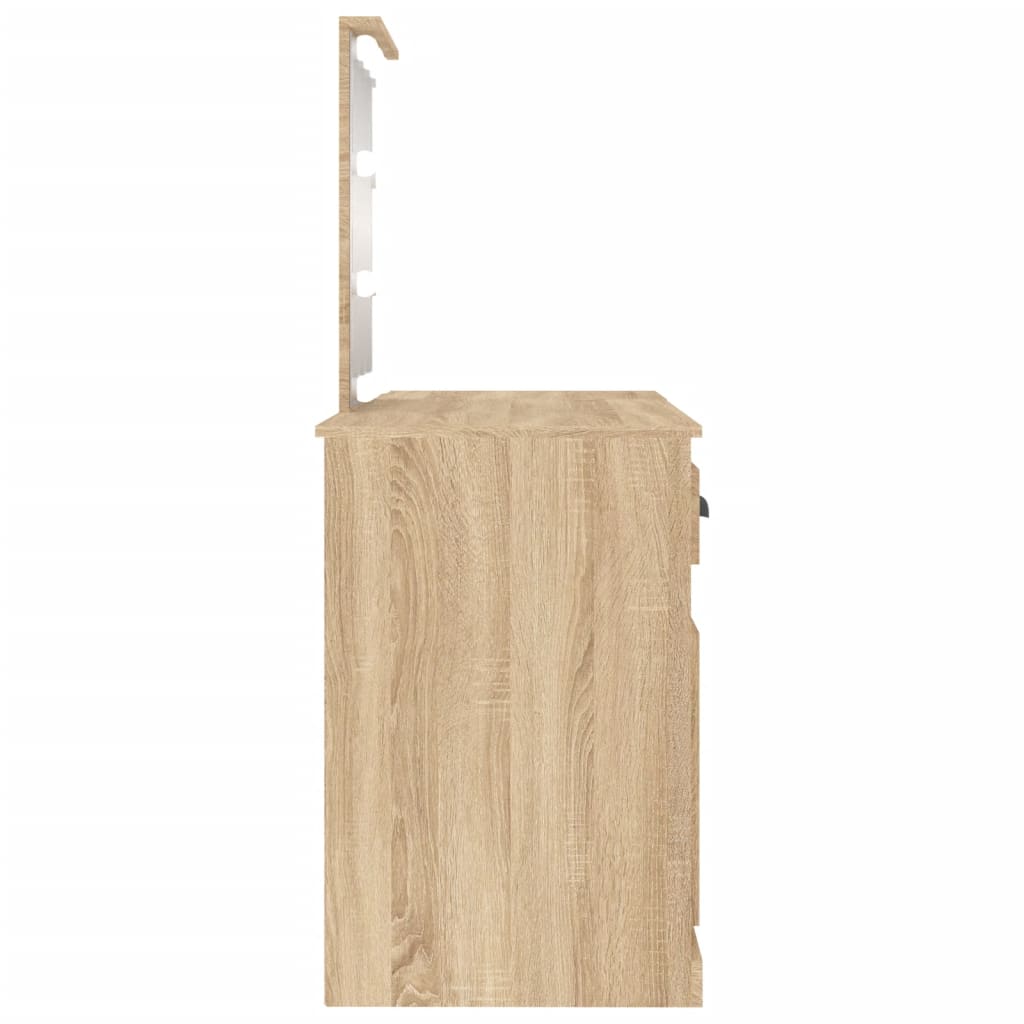 makeupbord med LED-lys 130x50x132,5 cm brun sonoma-eg