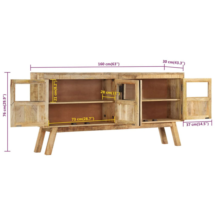 skænk 160x30x76 cm massivt mangotræ brun og sort