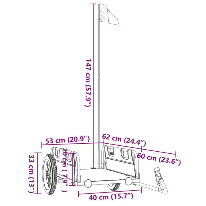 cykeltrailer oxfordstof og jern sort
