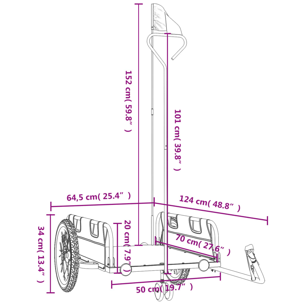 cykeltrailer oxfordstof og jern rød