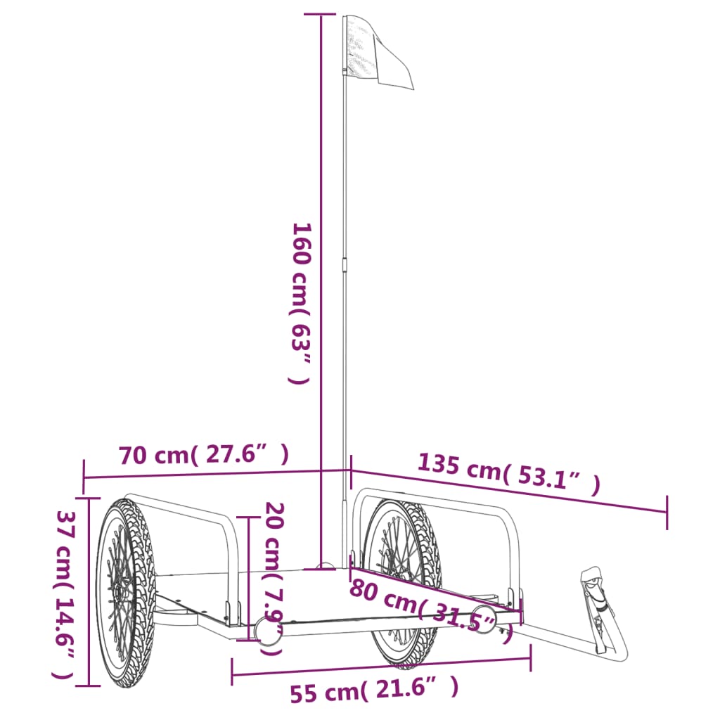 cykelanhænger 135x70x37 cm jern sort