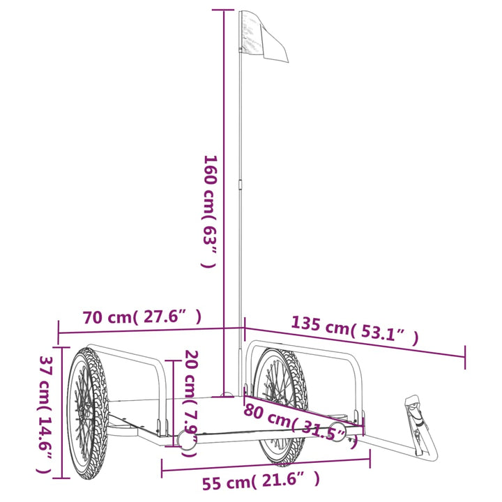 cykelanhænger 135x70x37 cm jern sort