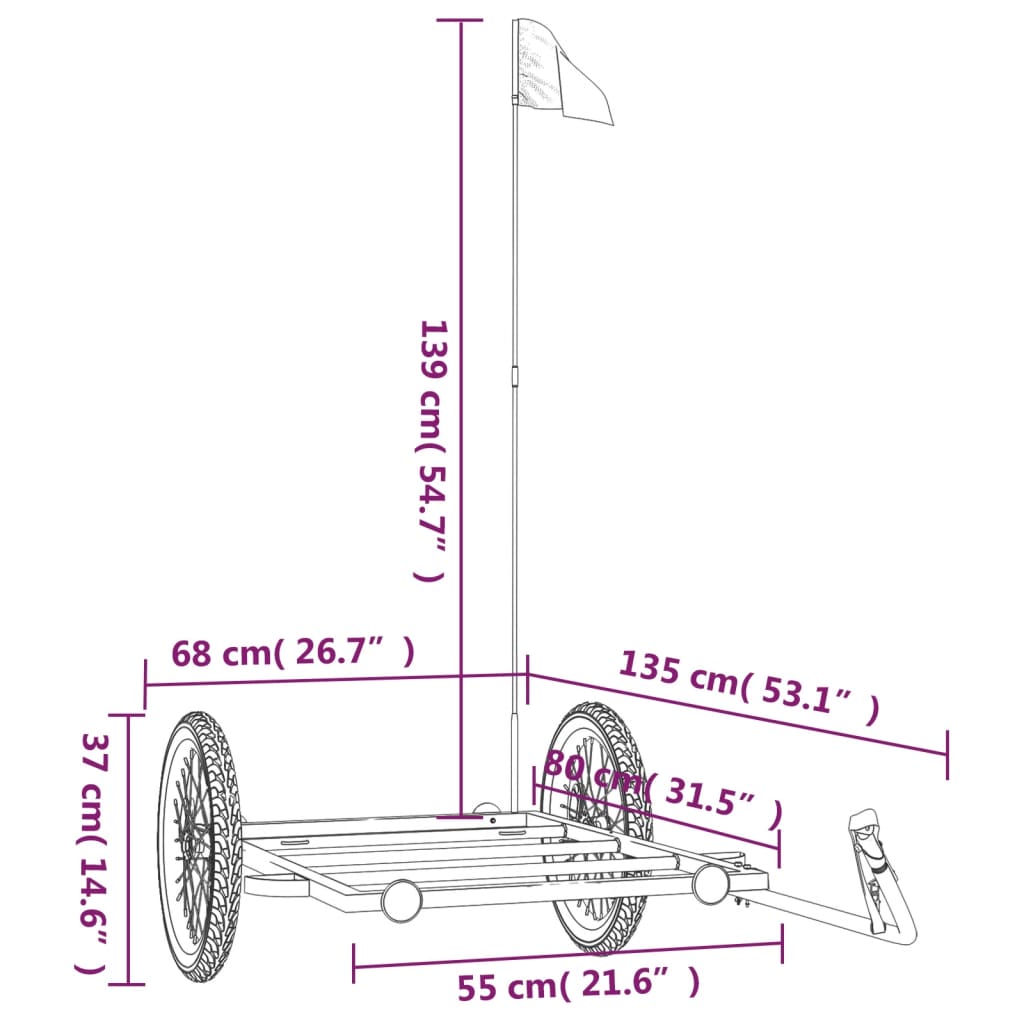 cykelanhænger 135x68x37 cm jern sort