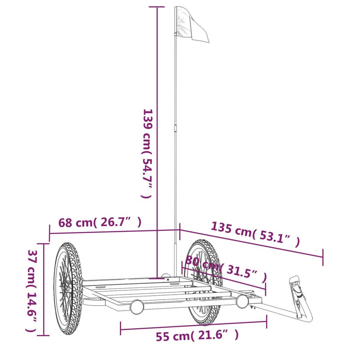 cykelanhænger 135x68x37 cm jern sort