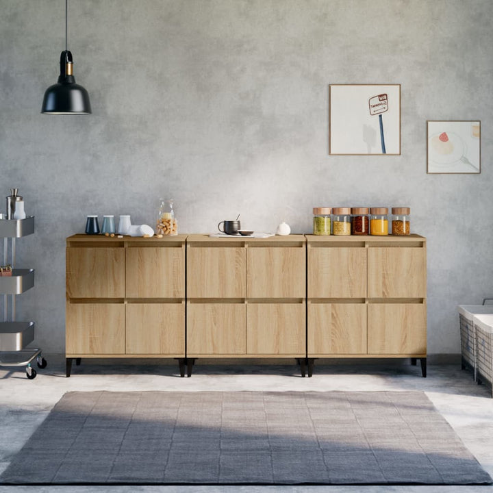 skænke 3 stk. 60x35x70 cm konstrueret træ sonoma-eg