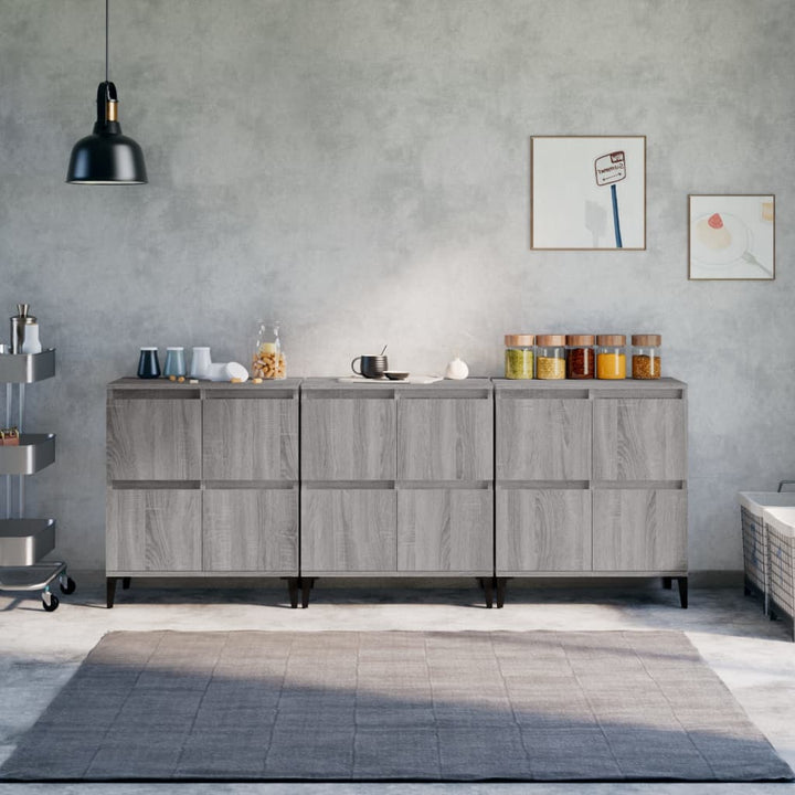 skænke 3 stk. 60x35x70 cm konstrueret træ grå sonoma-eg