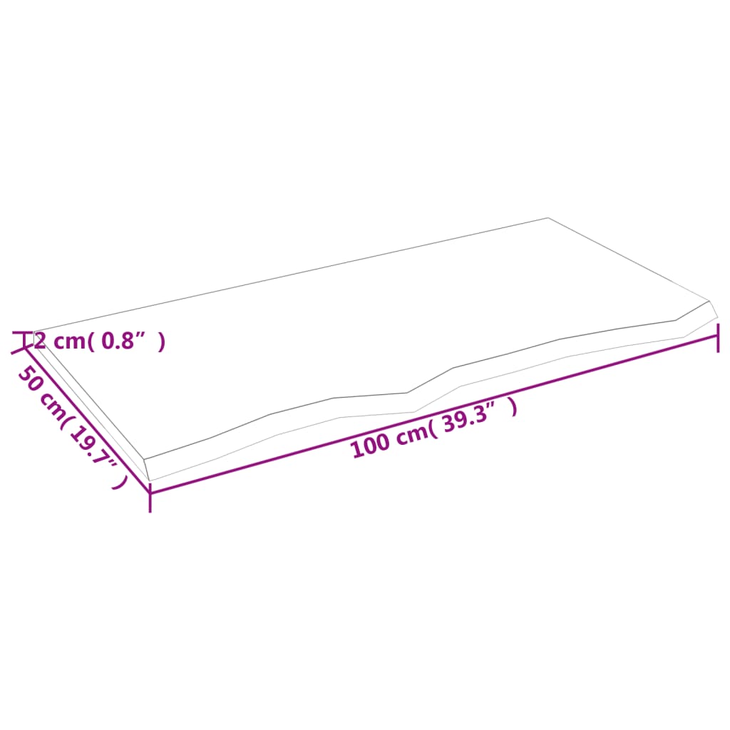 bordplade 100x50x2 cm behandlet massivt eg lysebrun