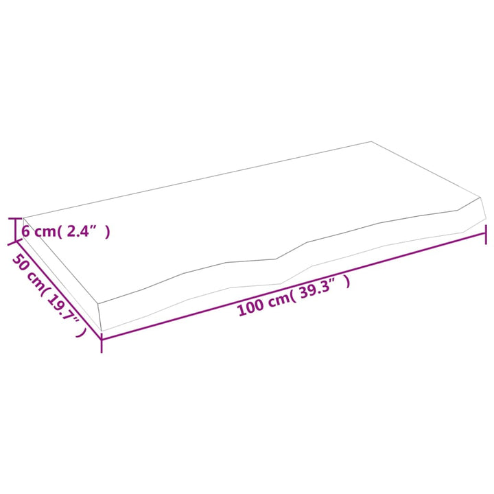 bordplade 100x50x(2-6) cm behandlet massivt egetræ lysebrun