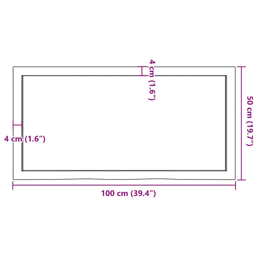 bordplade 100x50x(2-6) cm behandlet massivt egetræ lysebrun