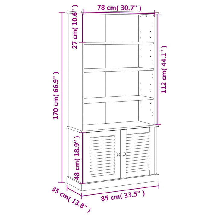 bogreol VIGO 85x35x170 cm massivt fyrretræ hvid