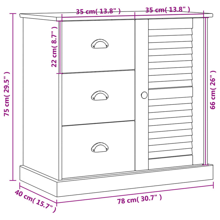 skænk med skuffer VIGO 78x40x75 cm massivt fyrretræ