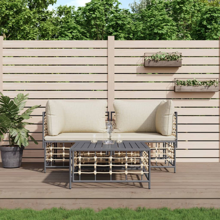 loungesæt til haven 3 dele med hynder polyrattan antracitgrå
