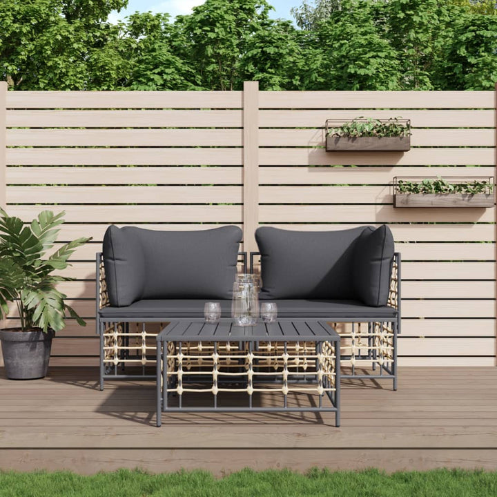 loungesæt til haven 3 dele med hynder polyrattan antracitgrå