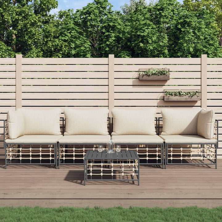 loungesæt til haven 5 dele med hynder polyrattan antracitgrå