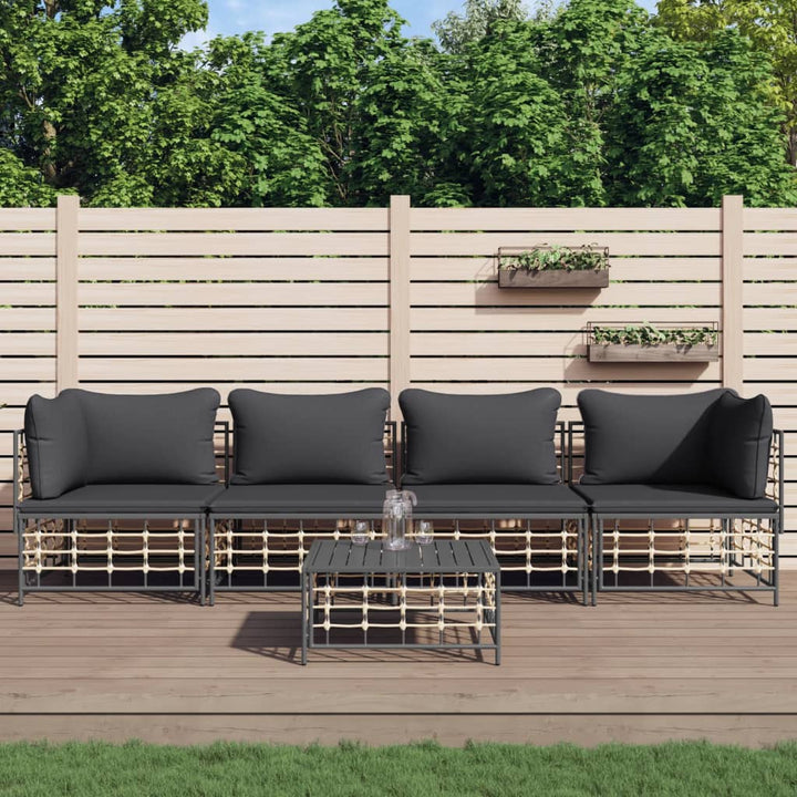loungesæt til haven 5 dele med hynder polyrattan antracitgrå