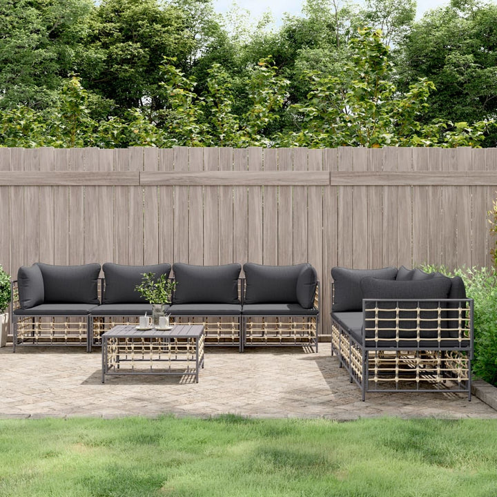 loungesæt til haven 8 dele med hynder polyrattan antracitgrå