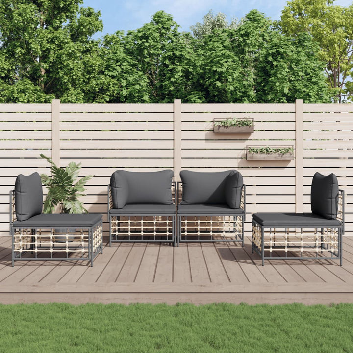 loungesæt til haven 4 dele med hynder polyrattan antracitgrå