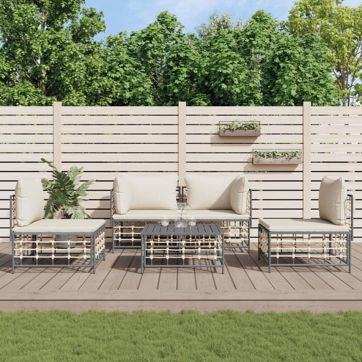 loungesæt til haven 5 dele med hynder polyrattan antracitgrå