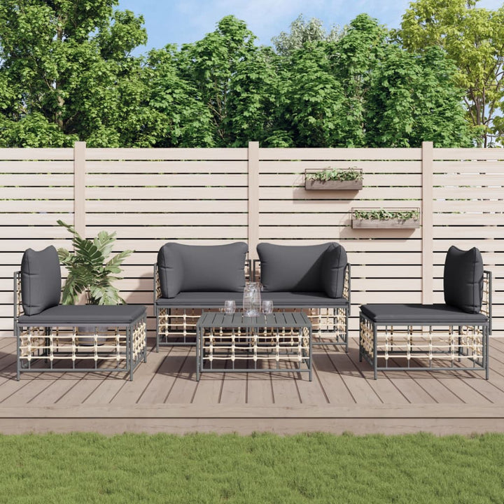 loungesæt til haven 5 dele med hynder polyrattan antracitgrå