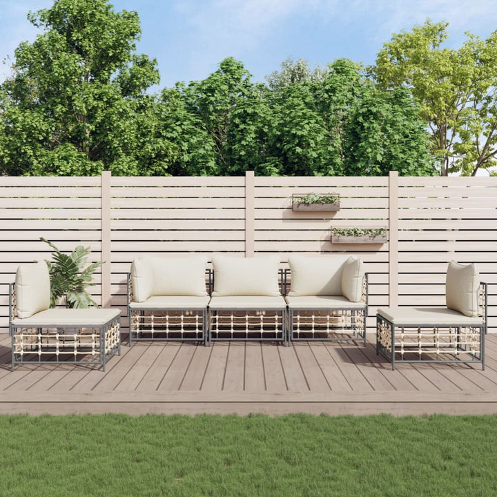 loungesæt til haven 5 dele med hynder polyrattan antracitgrå