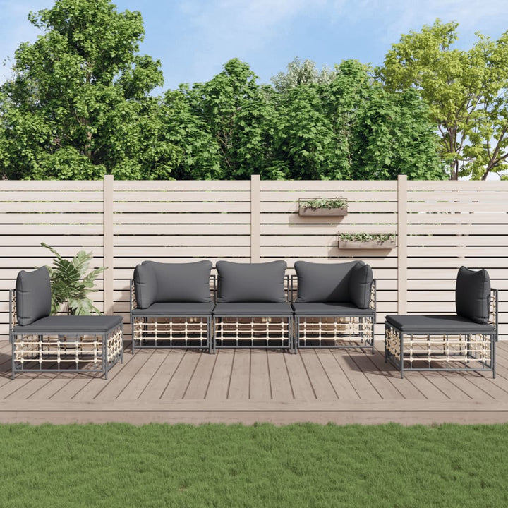 loungesæt til haven 5 dele med hynder polyrattan antracitgrå