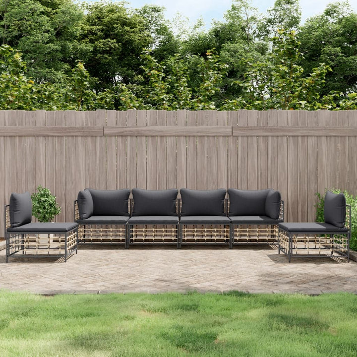 loungesæt til haven 6 dele med hynder polyrattan antracitgrå