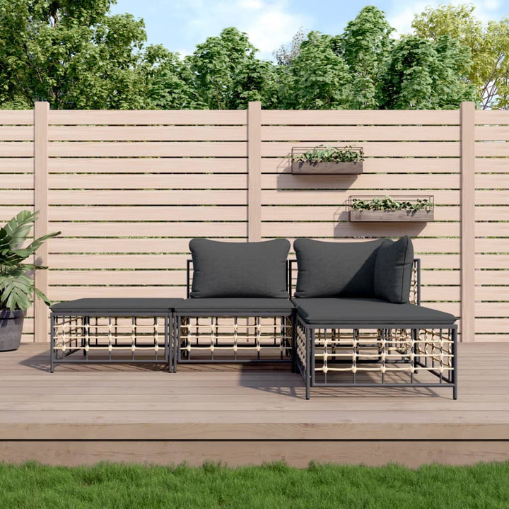 loungesæt til haven 4 dele med hynder polyrattan antracitgrå