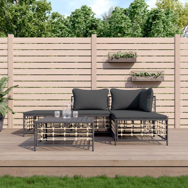 loungesæt til haven 5 dele med hynder polyrattan antracitgrå