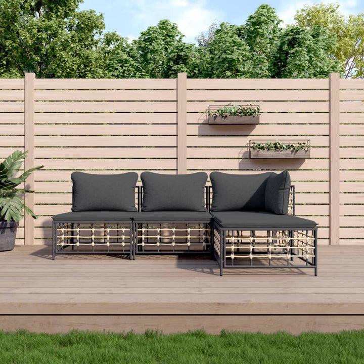 loungesæt til haven 4 dele med hynder polyrattan antracitgrå