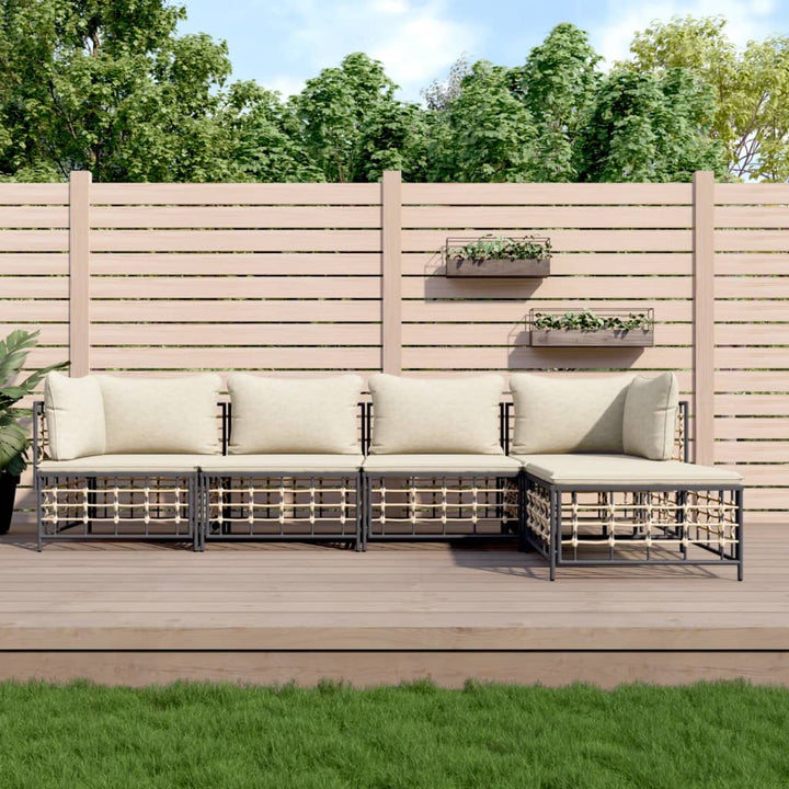 loungesæt til haven 5 dele med hynder polyrattan antracitgrå