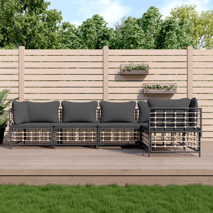 loungesæt til haven 5 dele med hynder polyrattan antracitgrå