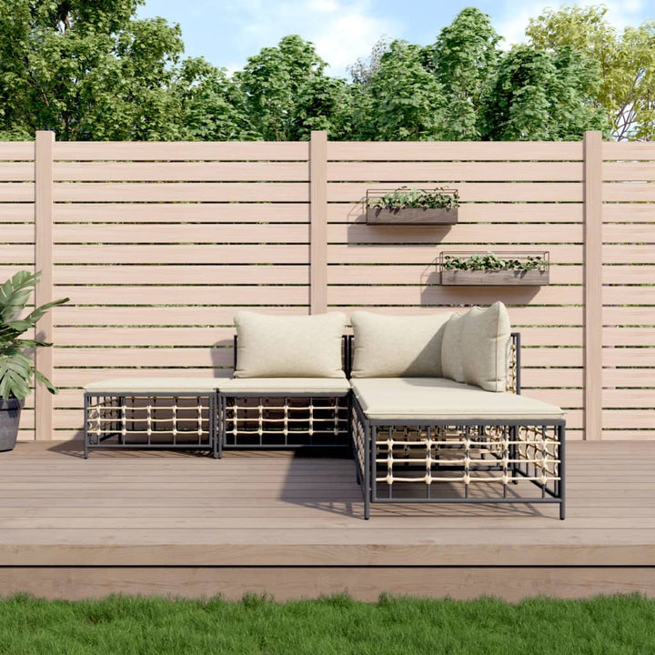 loungesæt til haven 5 dele med hynder polyrattan antracitgrå