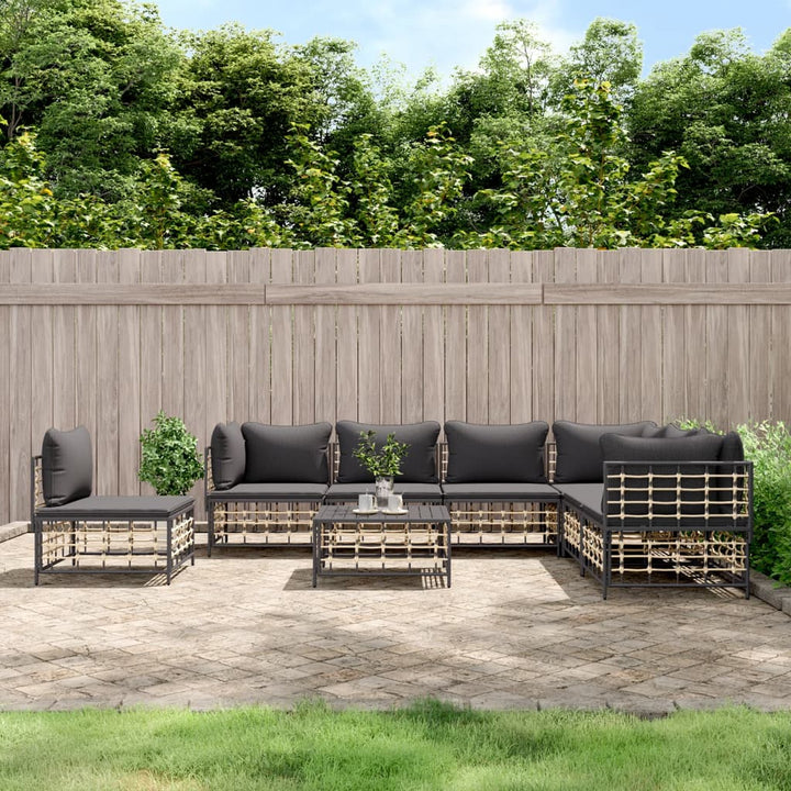 loungesæt til haven 8 dele med hynder polyrattan antracitgrå