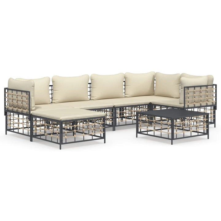 loungesæt til haven 7 dele med hynder polyrattan antracitgrå