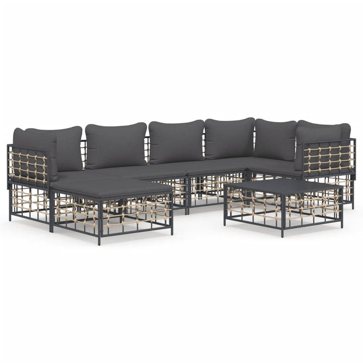 loungesæt til haven 7 dele med hynder polyrattan antracitgrå