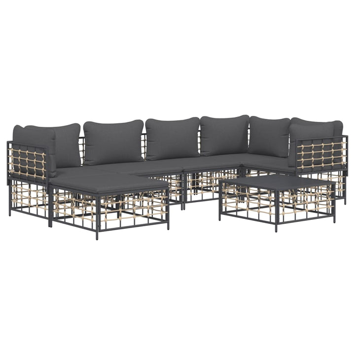 loungesæt til haven 7 dele med hynder polyrattan antracitgrå