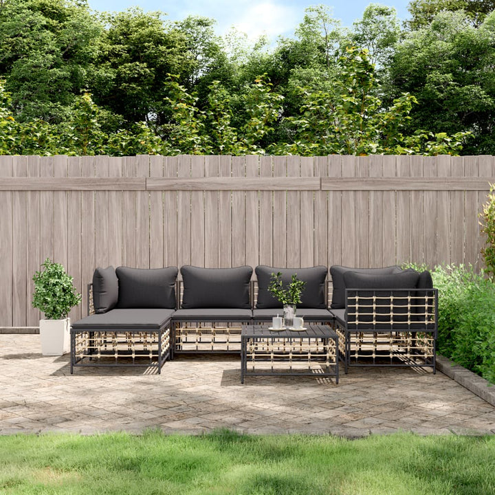 loungesæt til haven 7 dele med hynder polyrattan antracitgrå