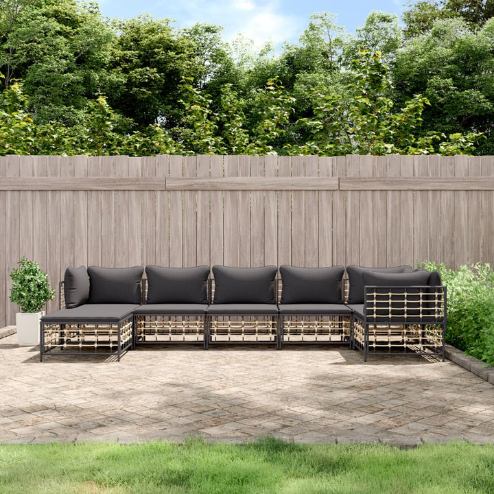 loungesæt til haven 7 dele med hynder polyrattan antracitgrå