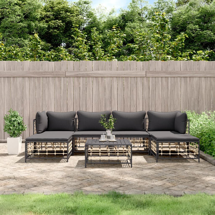 loungesæt til haven 7 dele med hynder polyrattan antracitgrå