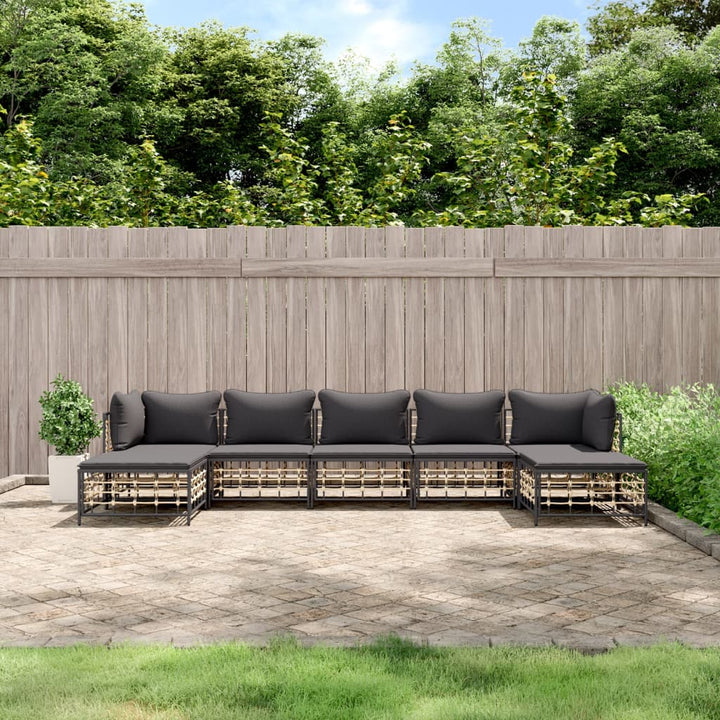 loungesæt til haven 7 dele med hynder polyrattan antracitgrå