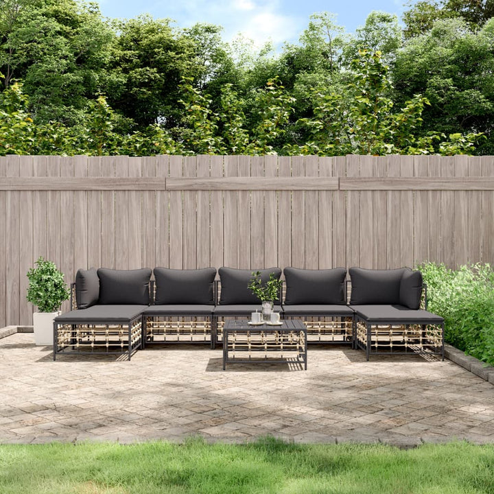 loungesæt til haven 8 dele med hynder polyrattan antracitgrå